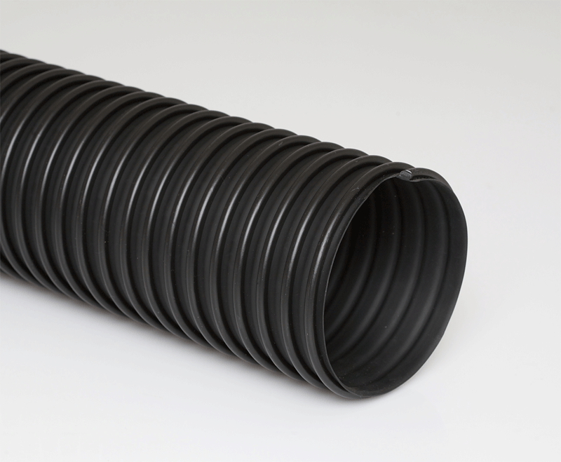 Flex-Tube TR Hose Industrial Vacuum Cleaners Vacuum Suction Hose Textile Fiber Collection Vacuum Suction Hose Moisture Resistant Industrial Vacuum Hose Chemical Resistant Industrial Vacuum Hose Industrial Plastic Crush Resistant Vacuum Hose Medium Weight Black Co-Extruded Thermoplastic Rubber Vacuum Hose