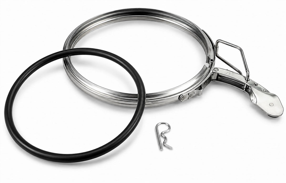 24 Inch stainless steel quick connect duct clamp for rolled-lip clamp-together ductwork with multiple gasket options