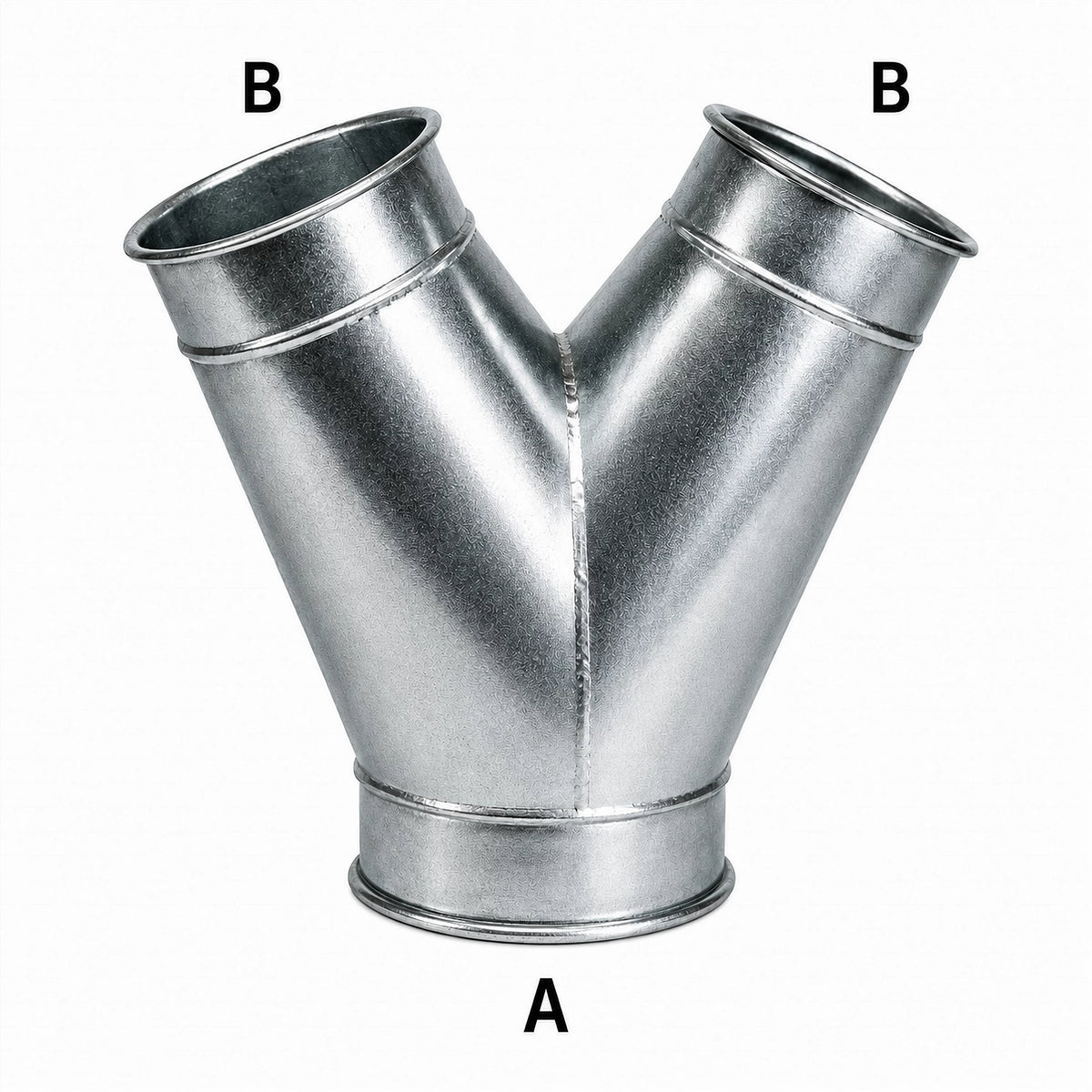 24 Inch Y-branch quick connect duct fitting, galvanized or stainless steel, for industrial dust collection systems