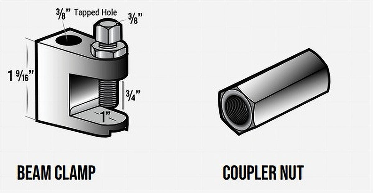 BC-100 3/8 Beam Clamp W Set Screw Lock Nut Vacuum Tubing Fittings Installation Hardware