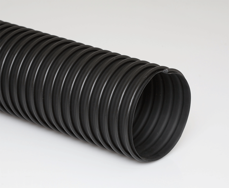 Flex-Tube TR Hose Industrial Vacuum Cleaners Vacuum Suction Hose Textile Fiber Collection Vacuum Suction Hose Moisture Resistant Industrial Vacuum Hose Chemical Resistant Industrial Vacuum Hose Industrial Plastic Crush Resistant Vacuum Hose Medium Weight Black Co-Extruded Thermoplastic Rubber Vacuum Hose