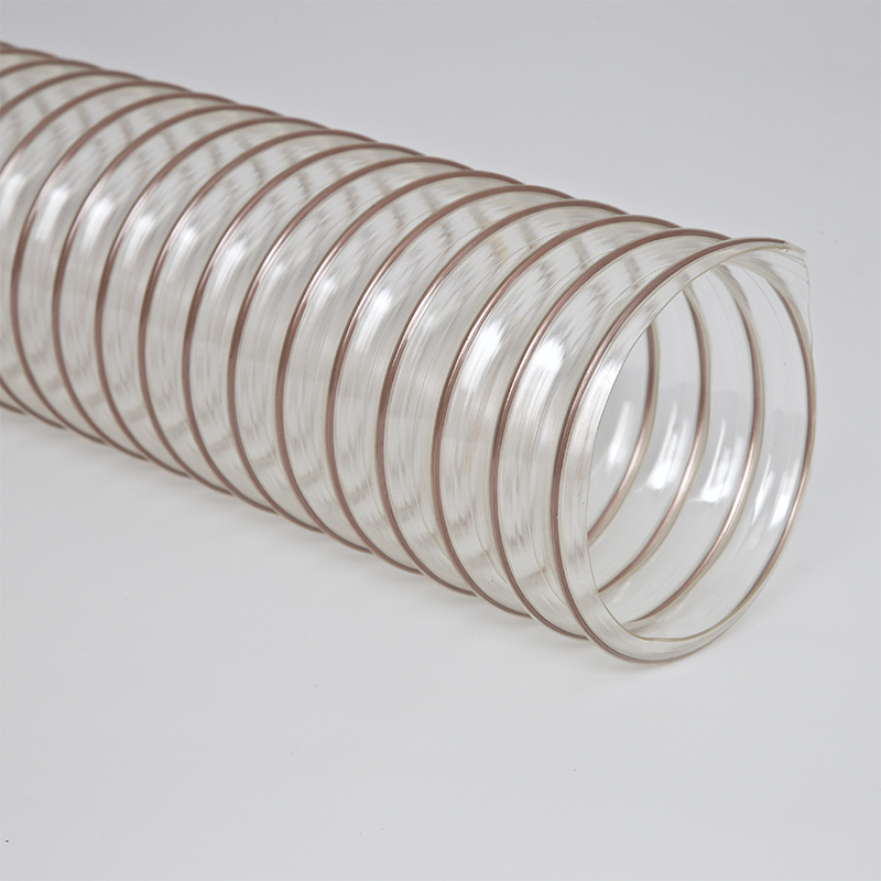 Flexaust Flx-Thane XLD, Flx-Thane XLD Flx-Thane XLD Hose Flx-Thane XLD Pharmaceutical Hose Flx-Thane XLD Food Gradel Hose Flx-Thane XLD Hose Oil Mist Extraction Flx-Thane XLD Dust Collection Hose Flx-Thane XLD Hose Very light weight clear polyurethane hose reinforced with a bronze coated spring steel wire helix, Cold Air Supply Hose