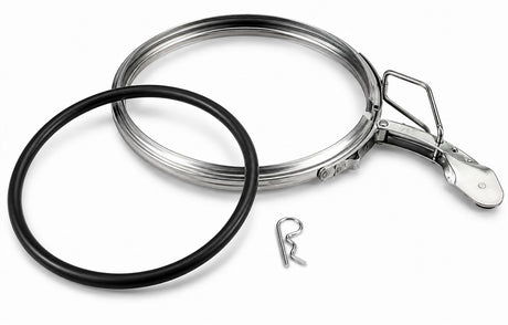 24 Inch stainless steel quick connect duct clamp for rolled-lip clamp-together ductwork with multiple gasket options
