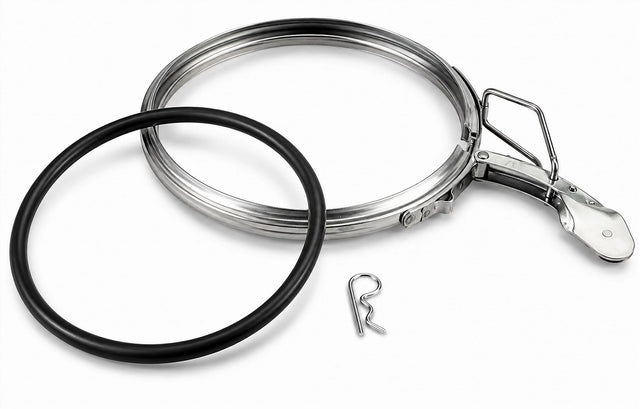 24 Inch stainless steel quick connect duct clamp for rolled-lip clamp-together ductwork with multiple gasket options