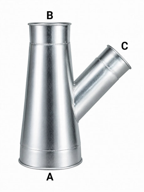 24 Inch lateral branch quick connect duct fitting, galvanized or stainless steel, for industrial dust collection systems