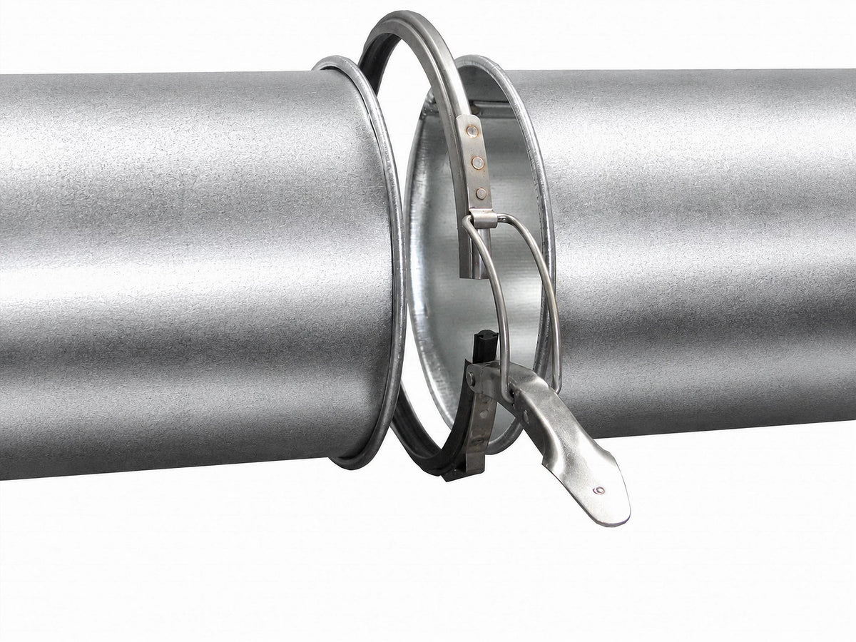 24 Inch rolled lip quick connect duct pipe in galvanized or stainless steel, 5 foot length for clamp-together ductwork