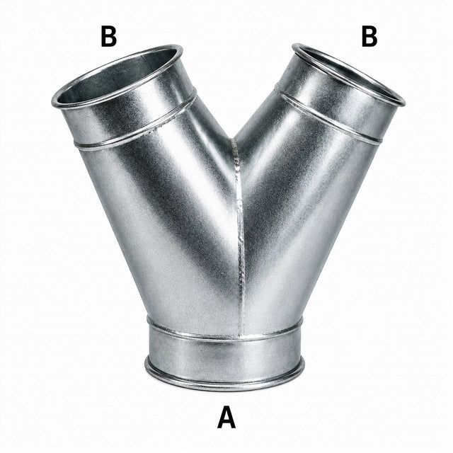 24 Inch Y-branch quick connect duct fitting, galvanized or stainless steel, for industrial dust collection systems