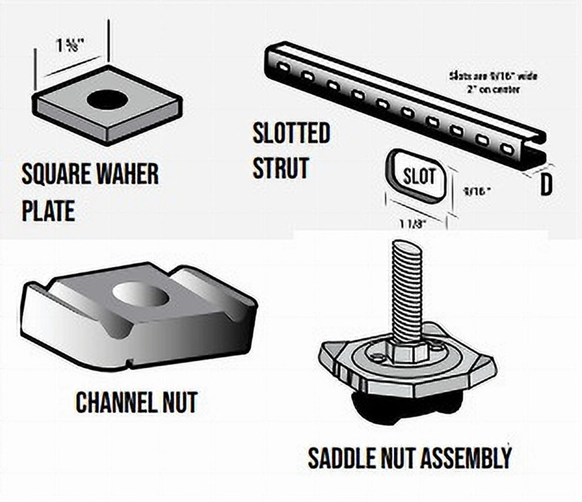 UN-201 1-5/8 x 1-5/8 Slotted Strut 14 Gauge