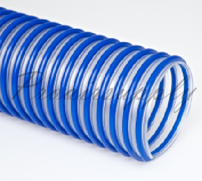 Highly flexible very heavy weight clear thermoplastic polyether polyurethane hose with blue rigid ABS helix
