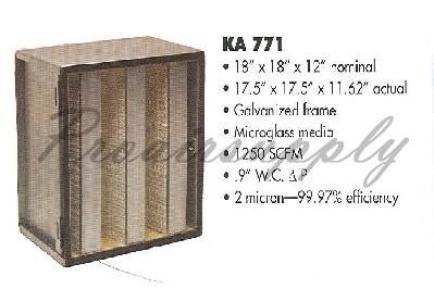 Minipleat Filters KA771 99.97% Galvanized Frame After Market Replacement Replacement Filters